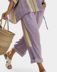 Elowric | Elegant Lavender Top & Mustard Striped Pants