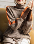 Bella | Women Luxe Herringbone Turtleneck Sweater