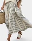 Aurcyn | Comfortable Loose Blouse & Striped Midi Skirt