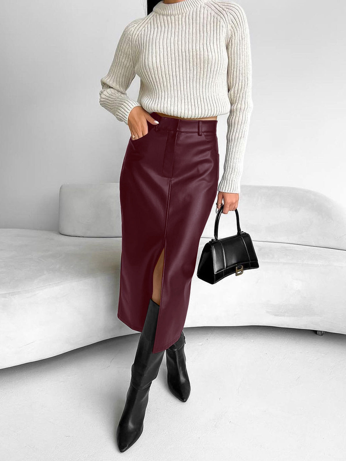 Megan | Women’s High-Slit Elegant Midi Skirt