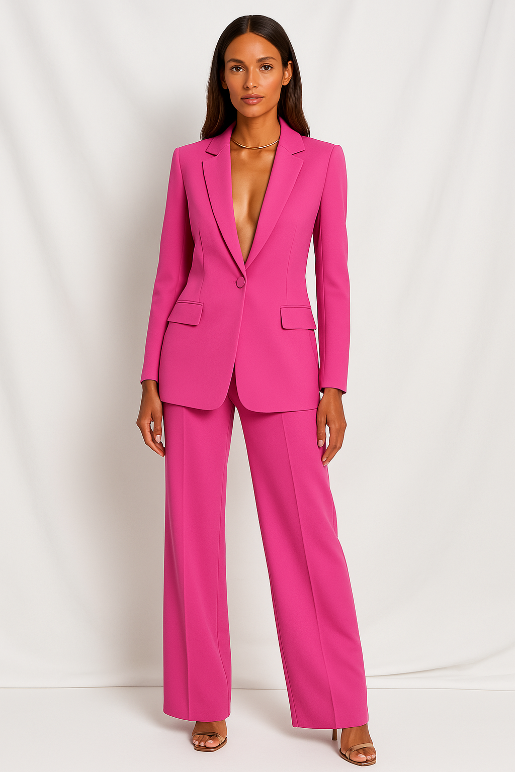 Olivia | Women’s Plunging Trouser Suit Set Single Button